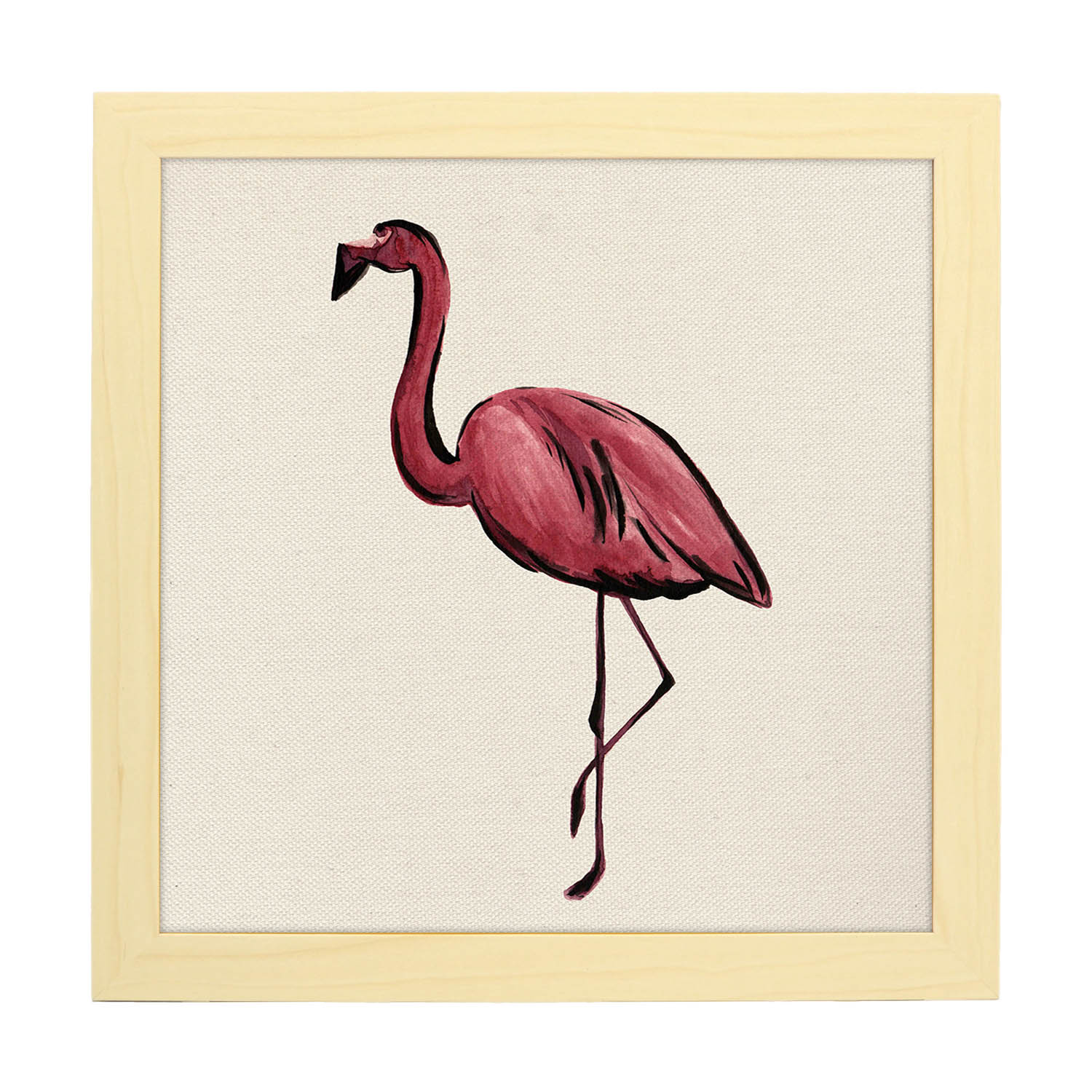 Poster cuadrado con dibujos de pájaros. Lámina Flamenco rosado, ilustrada con dibujos de pajaros y periquitos.-Artwork-Nacnic-20x20 cm-Marco Madera clara-Nacnic Estudio SL