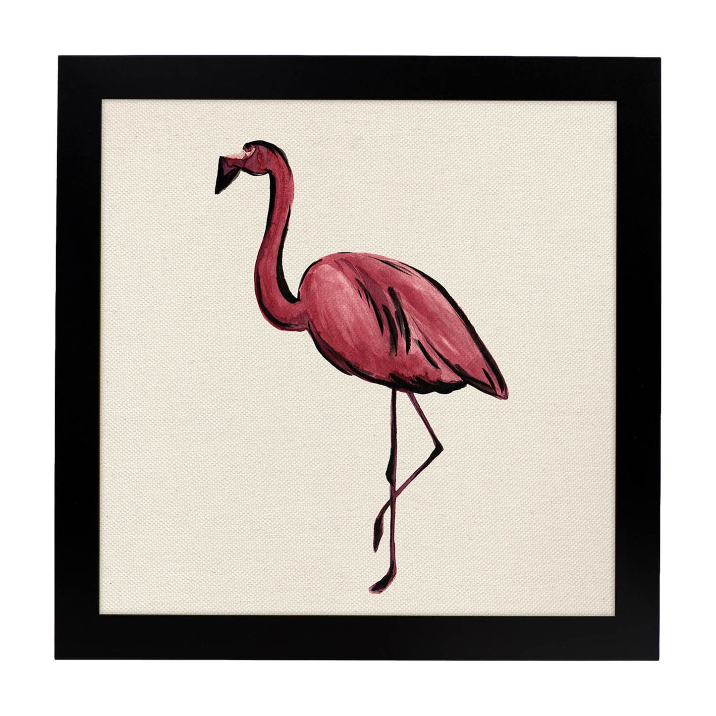 Poster cuadrado con dibujos de pájaros. Lámina Flamenco rosado, ilustrada con dibujos de pajaros y periquitos.-Artwork-Nacnic-20x20 cm-Marco Negro-Nacnic Estudio SL
