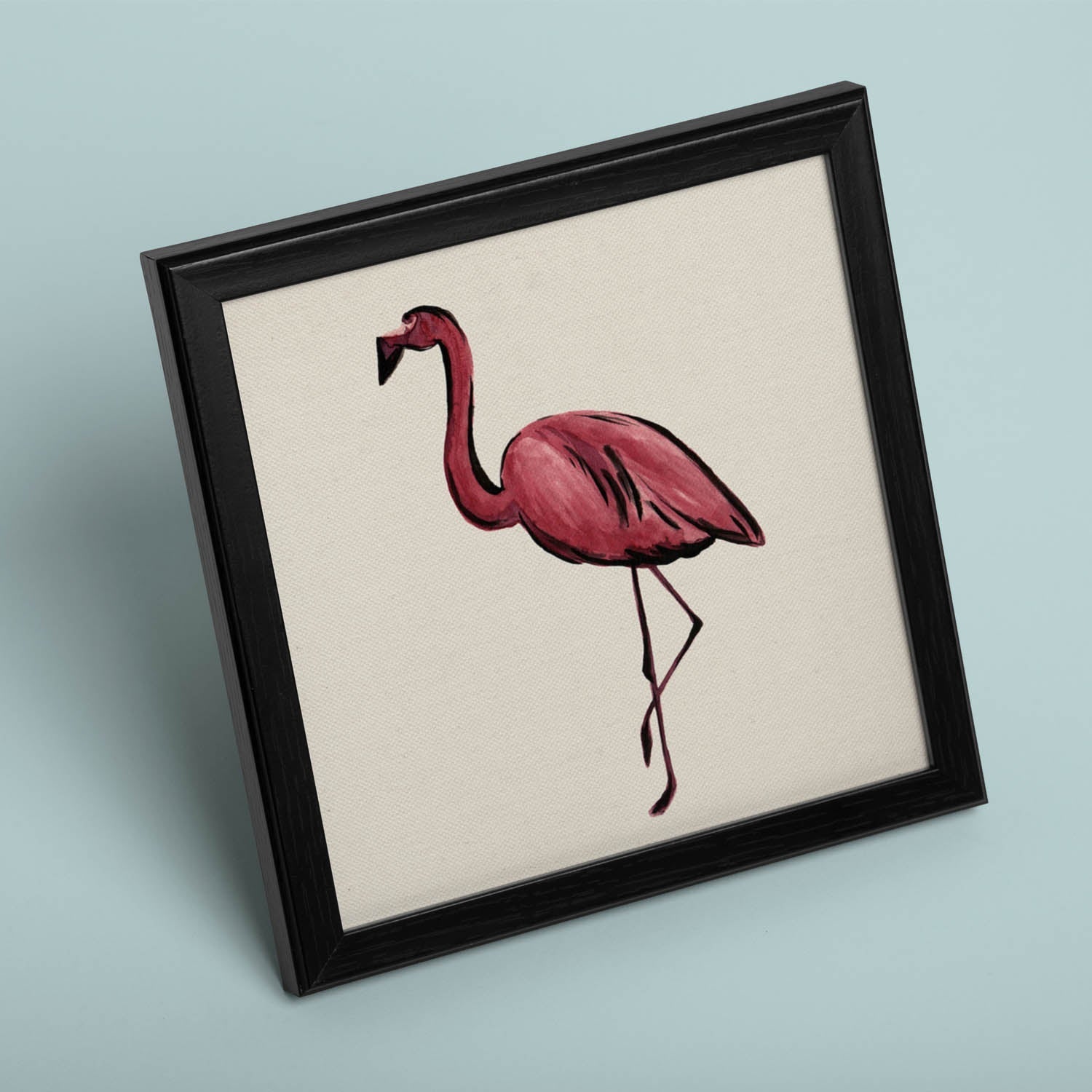 Poster cuadrado con dibujos de pájaros. Lámina Flamenco rosado, ilustrada con dibujos de pajaros y periquitos.-Artwork-Nacnic-Nacnic Estudio SL