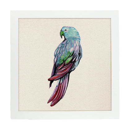 Poster cuadrado con dibujos de pájaros. Lámina Lorito azul, ilustrada con dibujos de pajaros y periquitos.-Artwork-Nacnic-20x20 cm-Marco Blanco-Nacnic Estudio SL
