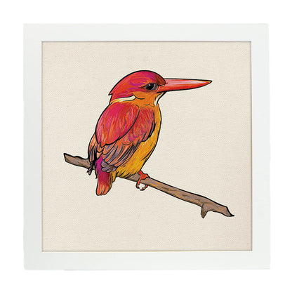Poster cuadrado con dibujos de pájaros. Lámina Pajarito en rama, ilustrada con dibujos de pajaros y periquitos.-Artwork-Nacnic-20x20 cm-Marco Blanco-Nacnic Estudio SL