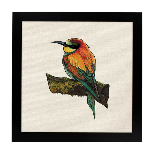 Poster cuadrado con dibujos de pájaros. Lámina Pajarito en reposo, ilustrada con dibujos de pajaros y periquitos.-Artwork-Nacnic-20x20 cm-Marco Negro-Nacnic Estudio SL
