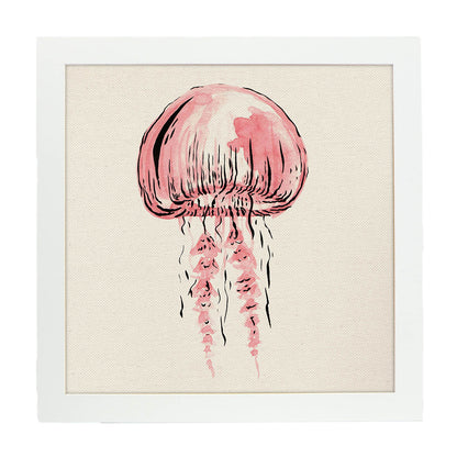 Poster cuadrado con dibujos de peces. Lámina Medusa encantadora, ilustrada con dibujos de peces y animales del mar.-Artwork-Nacnic-20x20 cm-Marco Blanco-Nacnic Estudio SL