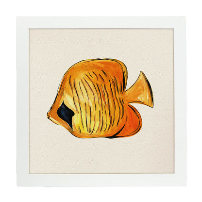 Poster cuadrado con dibujos de peces. Lámina Pececito amarillo, ilustrada con dibujos de peces y animales del mar.-Artwork-Nacnic-20x20 cm-Marco Blanco-Nacnic Estudio SL