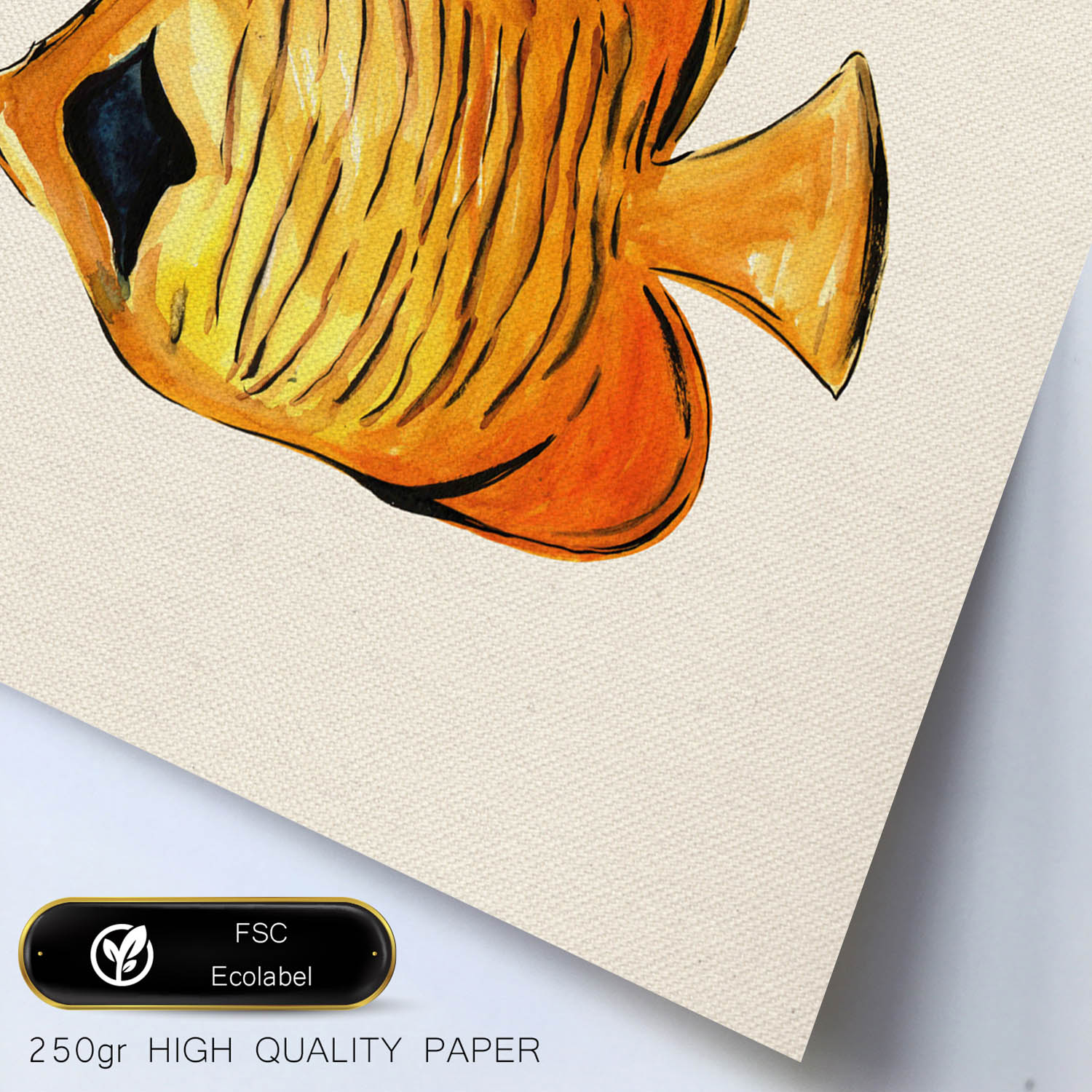Poster cuadrado con dibujos de peces. Lámina Pececito amarillo, ilustrada con dibujos de peces y animales del mar.-Artwork-Nacnic-Nacnic Estudio SL