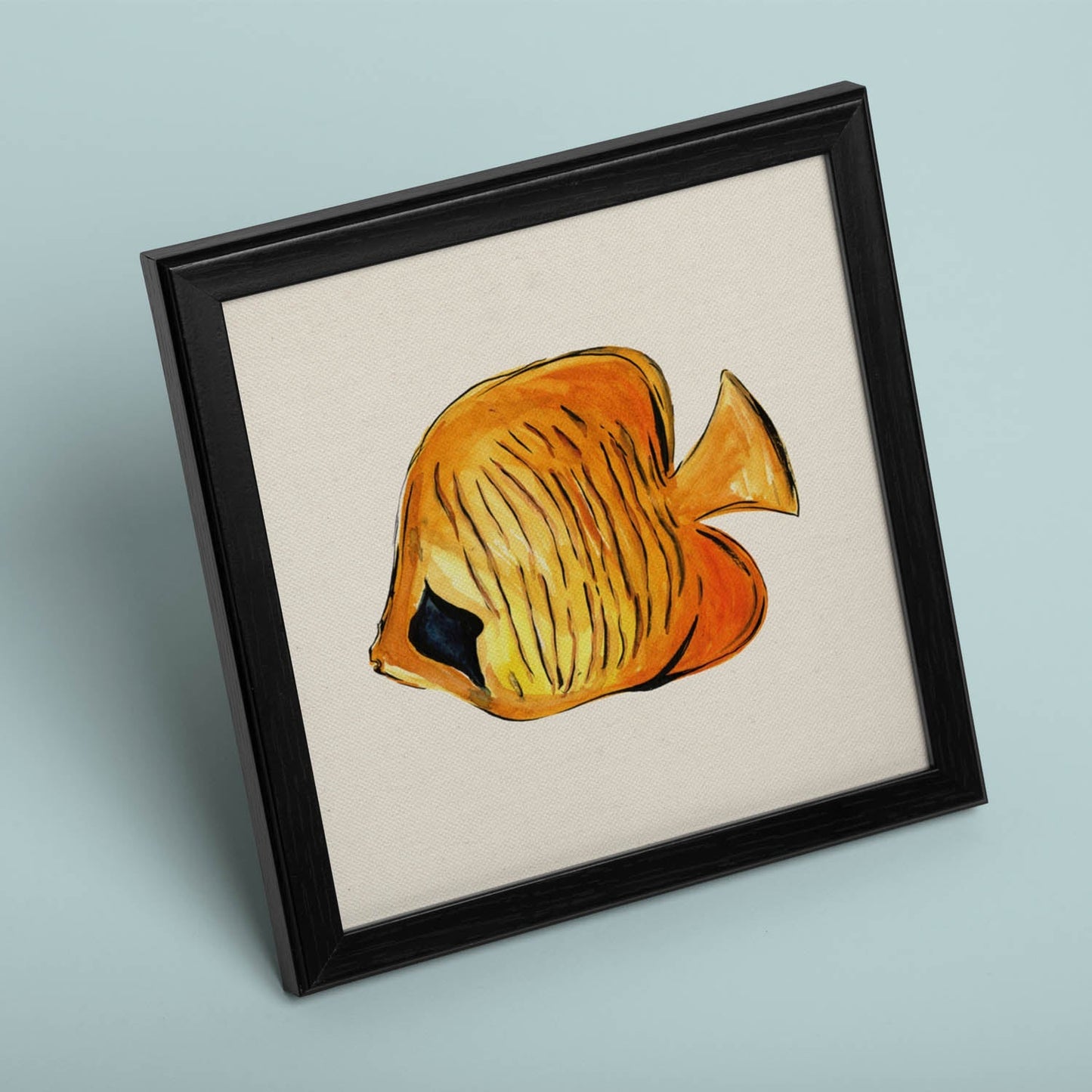 Poster cuadrado con dibujos de peces. Lámina Pececito amarillo, ilustrada con dibujos de peces y animales del mar.-Artwork-Nacnic-Nacnic Estudio SL