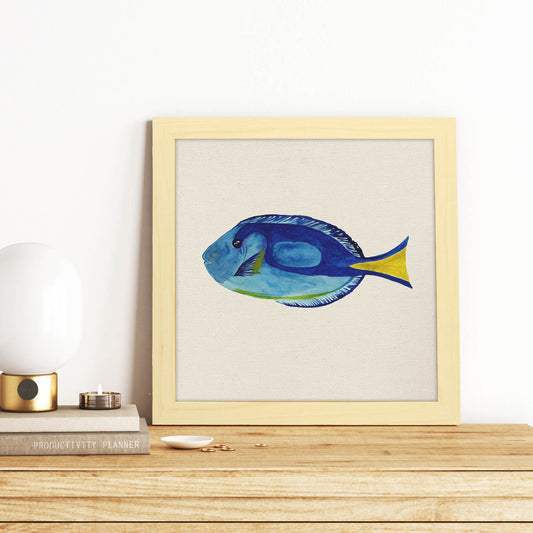 Poster cuadrado con dibujos de peces. Lámina Pez azulón, ilustrada con dibujos de peces y animales del mar.-Artwork-Nacnic-Nacnic Estudio SL