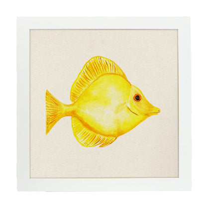 Poster cuadrado con dibujos de peces. Lámina Pez felicidad, ilustrada con dibujos de peces y animales del mar.-Artwork-Nacnic-20x20 cm-Marco Blanco-Nacnic Estudio SL