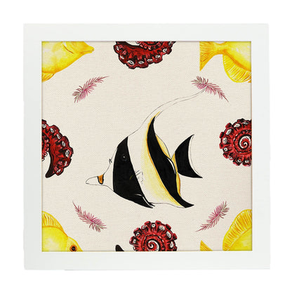 Poster cuadrado con dibujos de peces. Lámina Pez pececito, ilustrada con dibujos de peces y animales del mar.-Artwork-Nacnic-20x20 cm-Marco Blanco-Nacnic Estudio SL