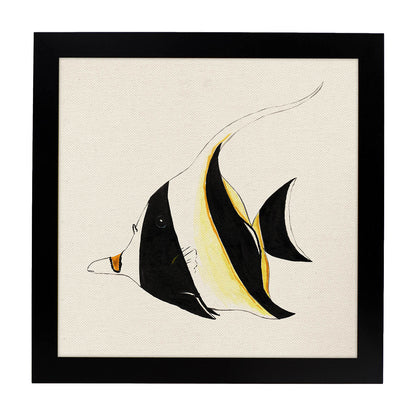Poster cuadrado con dibujos de peces. Lámina Pez rayado, ilustrada con dibujos de peces y animales del mar.-Artwork-Nacnic-20x20 cm-Marco Negro-Nacnic Estudio SL