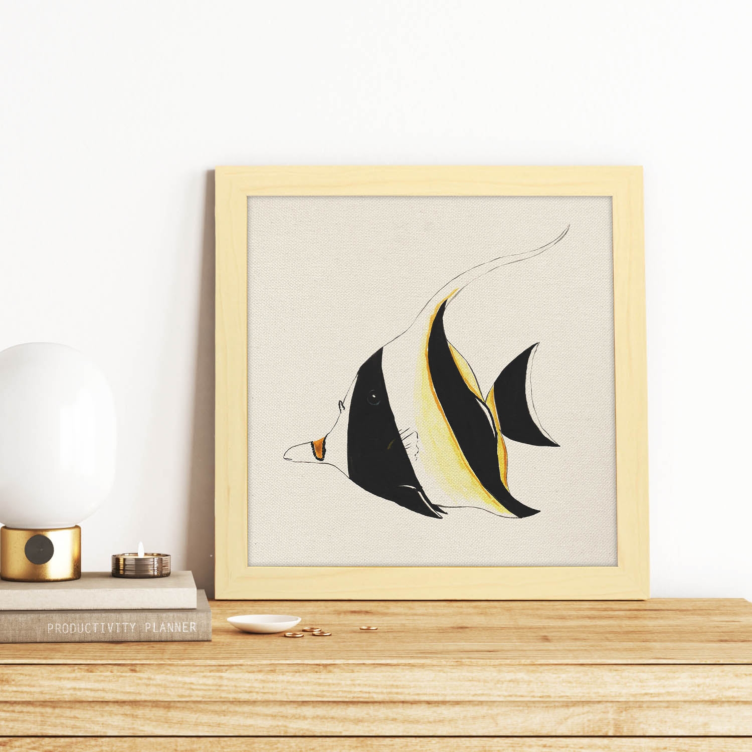 Poster cuadrado con dibujos de peces. Lámina Pez rayado, ilustrada con dibujos de peces y animales del mar.-Artwork-Nacnic-Nacnic Estudio SL
