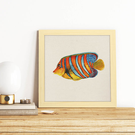Poster cuadrado con dibujos de peces. Lámina Pez solitario, ilustrada con dibujos de peces y animales del mar.-Artwork-Nacnic-Nacnic Estudio SL