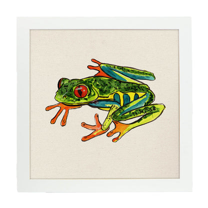 Poster cuadrado con dibujos de ranas y tortugas. Lámina Ranita saltarina, ilustrada con dibujos de tortugas, ranas, y sapos.-Artwork-Nacnic-20x20 cm-Marco Blanco-Nacnic Estudio SL