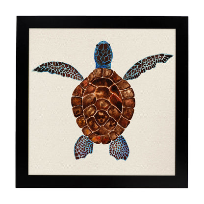 Poster cuadrado con dibujos de ranas y tortugas. Lámina Tortuguita, ilustrada con dibujos de tortugas, ranas, y sapos.-Artwork-Nacnic-20x20 cm-Marco Negro-Nacnic Estudio SL