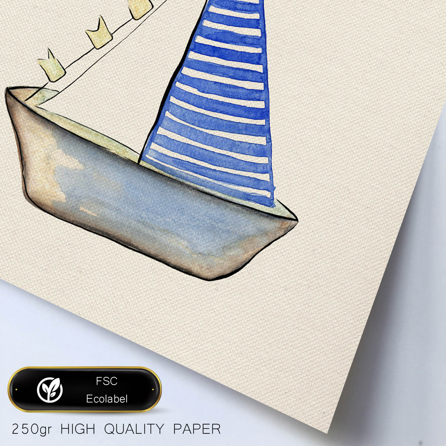 Poster cuadrado con dibujos del mar. Lámina Barquito de papel, ilustrada con dibujos del mar y el océano.-Artwork-Nacnic-Nacnic Estudio SL