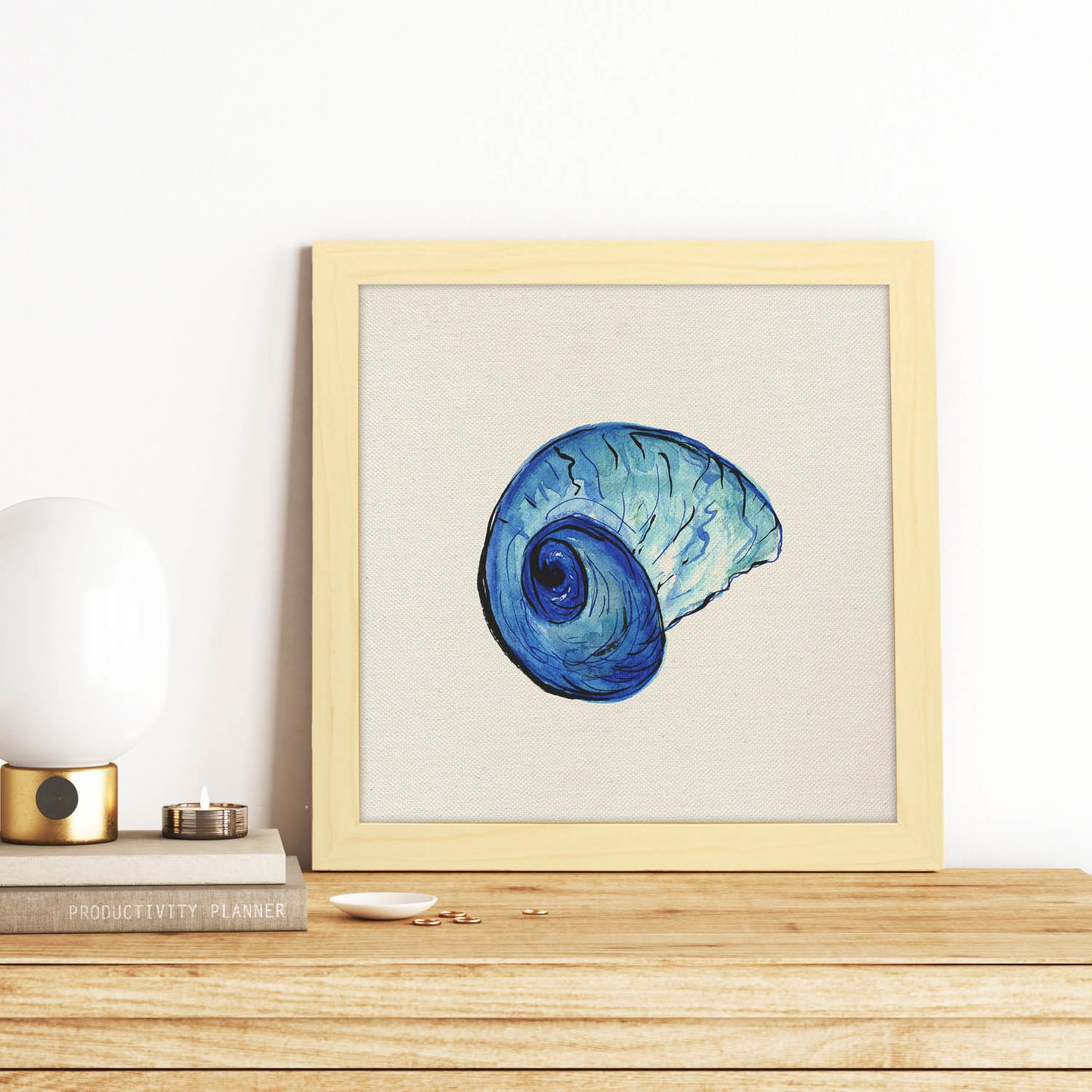 Poster cuadrado con dibujos del mar. Lámina Concha azulada, ilustrada con dibujos del mar y el océano.-Artwork-Nacnic-Nacnic Estudio SL