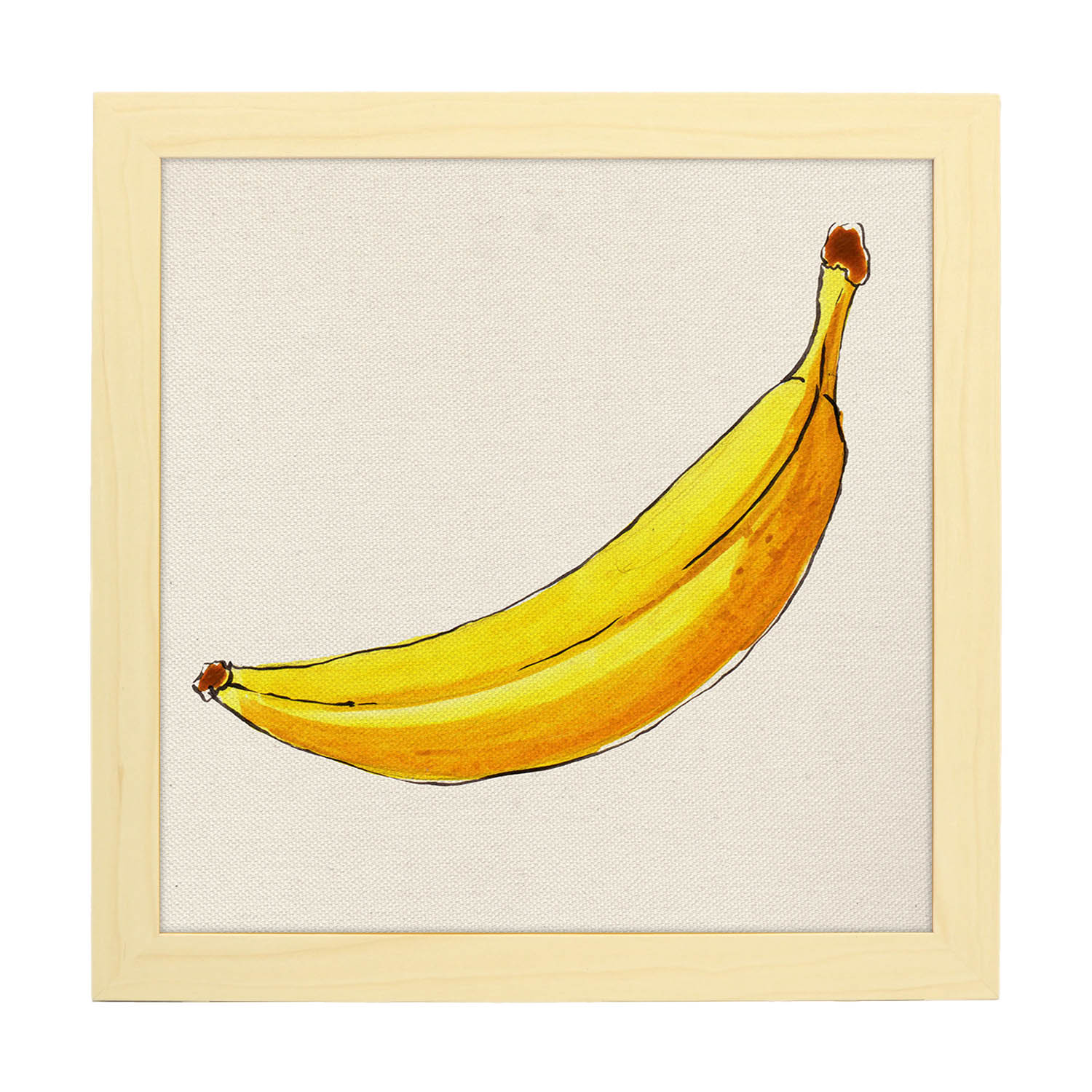 Poster cuadrado de Banana solitaria. Lámina de frutas y verduras de forma cuadrada, ilustrada con dibujos a color.-Artwork-Nacnic-20x20 cm-Marco Madera clara-Nacnic Estudio SL