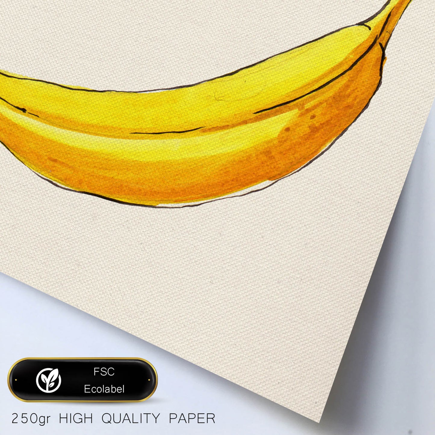 Poster cuadrado de Banana solitaria. Lámina de frutas y verduras de forma cuadrada, ilustrada con dibujos a color.-Artwork-Nacnic-Nacnic Estudio SL