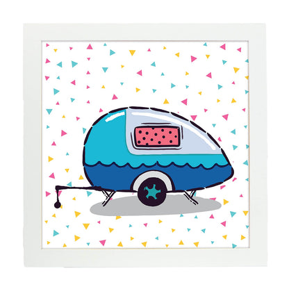 Poster cuadrado de caravanas. Lámina Caravana azul-Artwork-Nacnic-20x20 cm-Marco Blanco-Nacnic Estudio SL