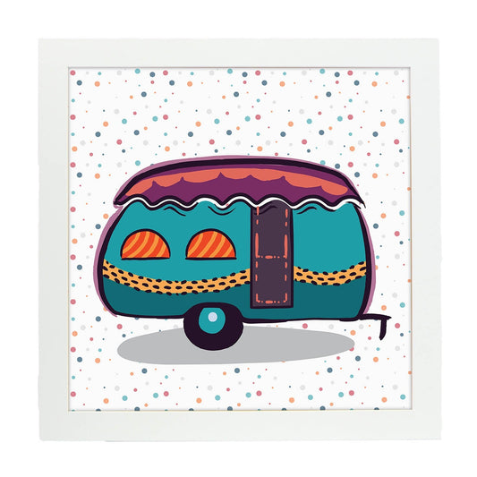 Poster cuadrado de caravanas. Lámina Caravana azul morado-Artwork-Nacnic-20x20 cm-Marco Blanco-Nacnic Estudio SL