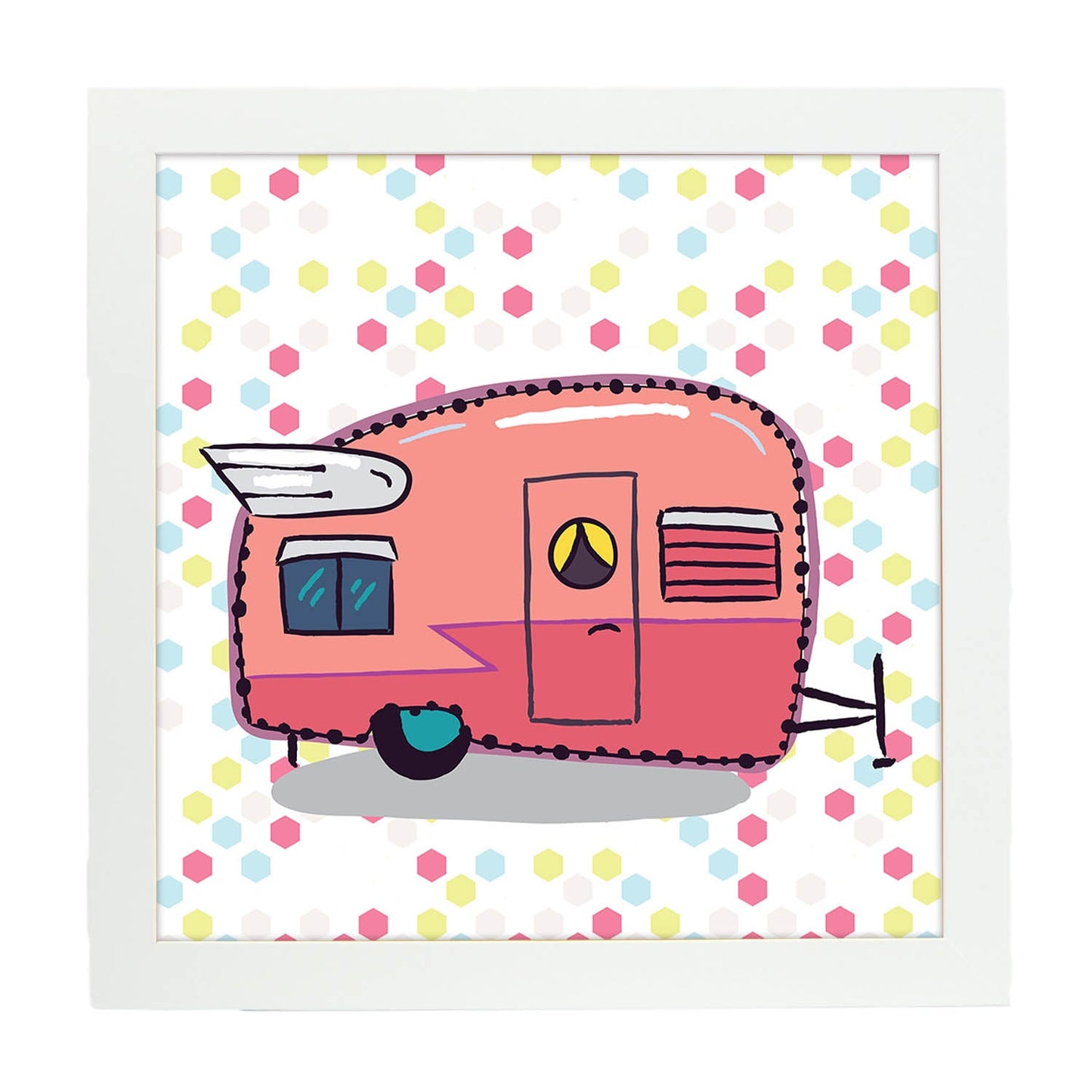 Poster cuadrado de caravanas. Lámina Caravana rosa-Artwork-Nacnic-20x20 cm-Marco Blanco-Nacnic Estudio SL