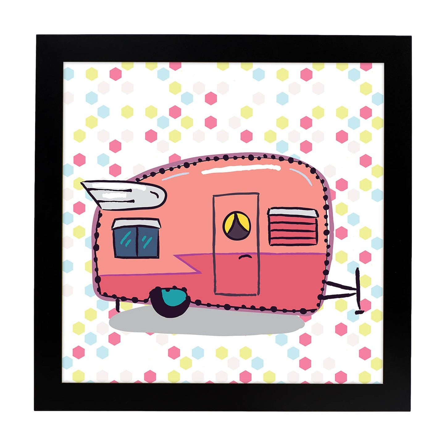 Poster cuadrado de caravanas. Lámina Caravana rosa-Artwork-Nacnic-20x20 cm-Marco Negro-Nacnic Estudio SL