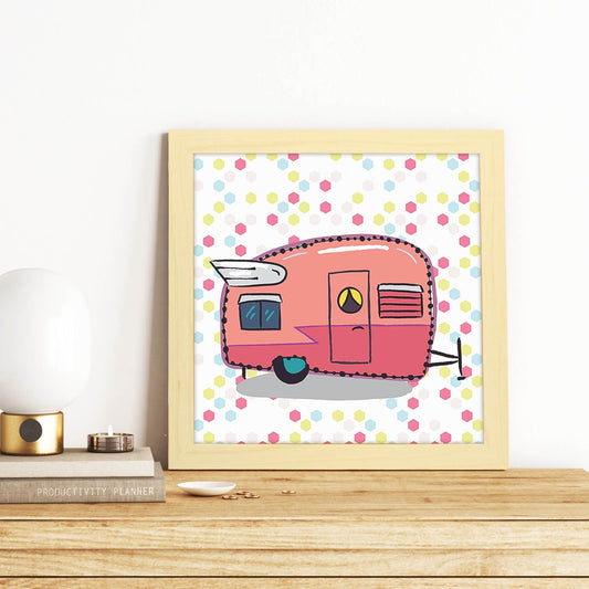 Poster cuadrado de caravanas. Lámina Caravana rosa-Artwork-Nacnic-Nacnic Estudio SL