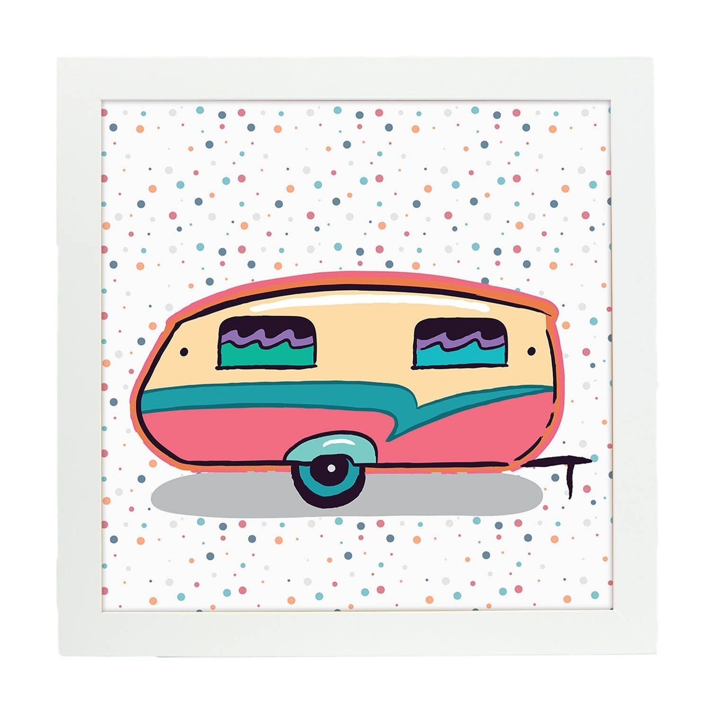 Poster cuadrado de caravanas. Lámina Caravana rosa vainilla-Artwork-Nacnic-20x20 cm-Marco Blanco-Nacnic Estudio SL