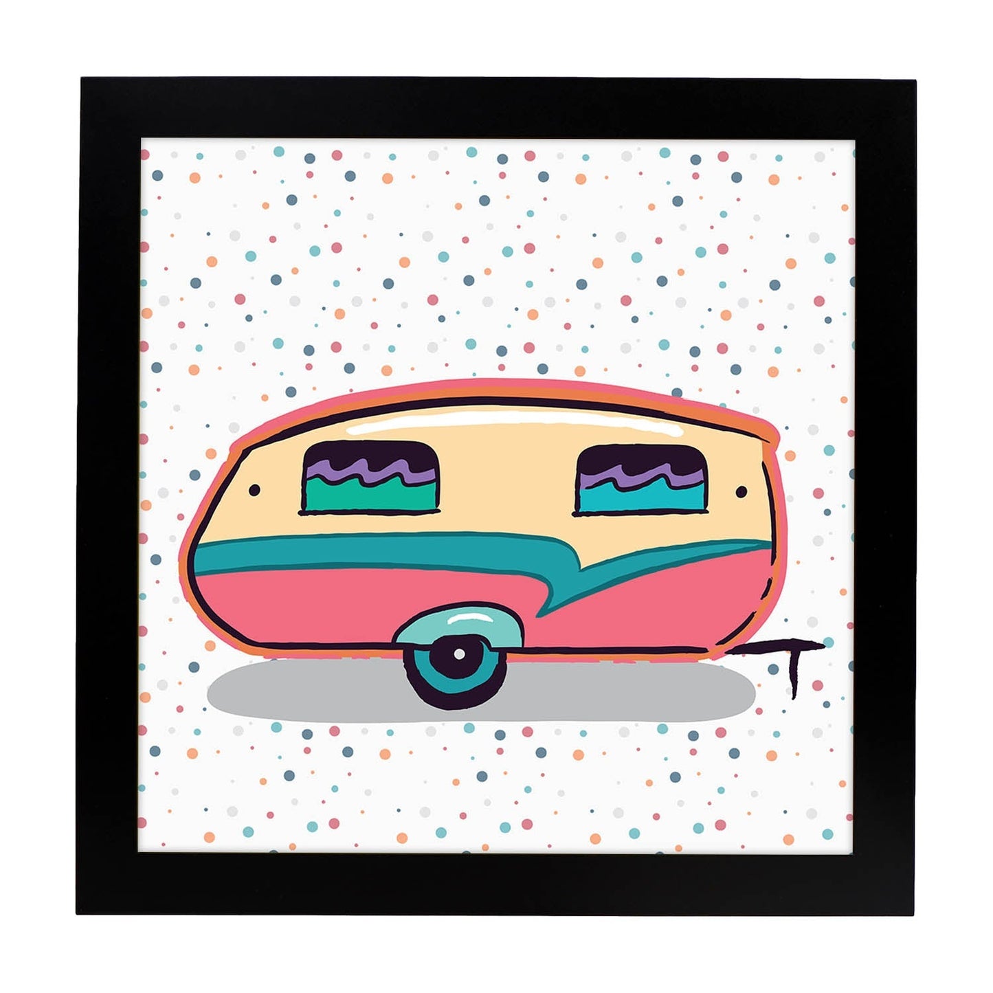 Poster cuadrado de caravanas. Lámina Caravana rosa vainilla-Artwork-Nacnic-20x20 cm-Marco Negro-Nacnic Estudio SL
