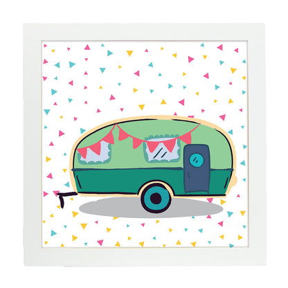 Poster cuadrado de caravanas. Lámina Caravana verde-Artwork-Nacnic-20x20 cm-Marco Blanco-Nacnic Estudio SL