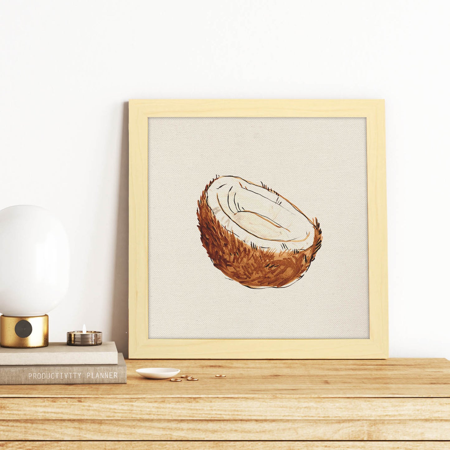 Poster cuadrado de Coconuts. Lámina de frutas y verduras de forma cuadrada, ilustrada con dibujos a color.-Artwork-Nacnic-Nacnic Estudio SL