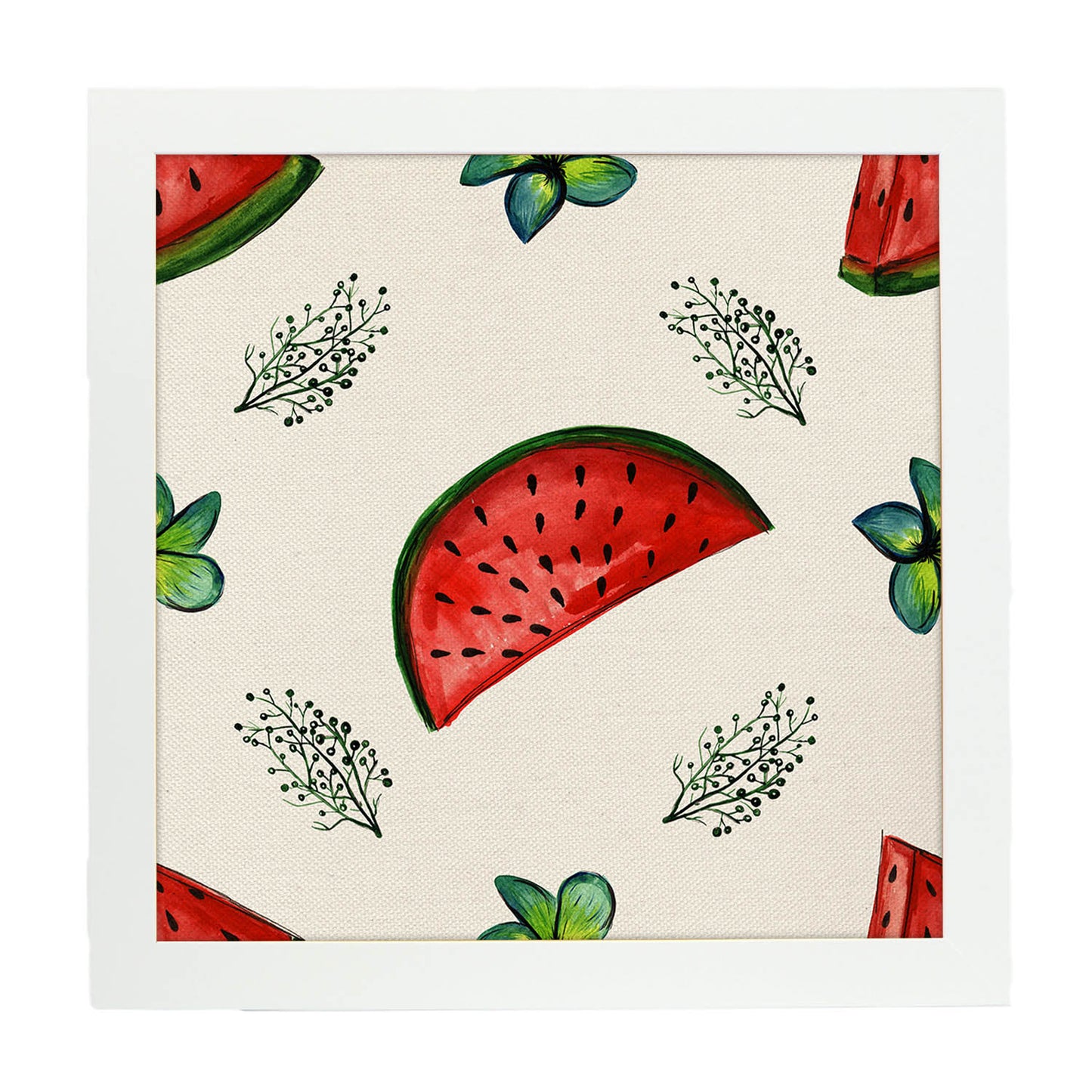 Poster cuadrado de Diversión de sandia. Lámina de frutas y verduras de forma cuadrada, ilustrada con dibujos a color.-Artwork-Nacnic-20x20 cm-Marco Blanco-Nacnic Estudio SL
