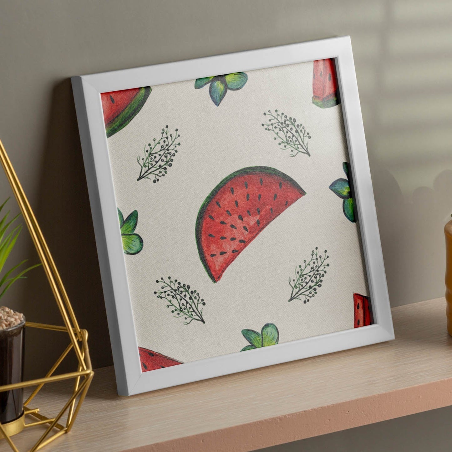 Poster cuadrado de Diversión de sandia. Lámina de frutas y verduras de forma cuadrada, ilustrada con dibujos a color.-Artwork-Nacnic-Nacnic Estudio SL