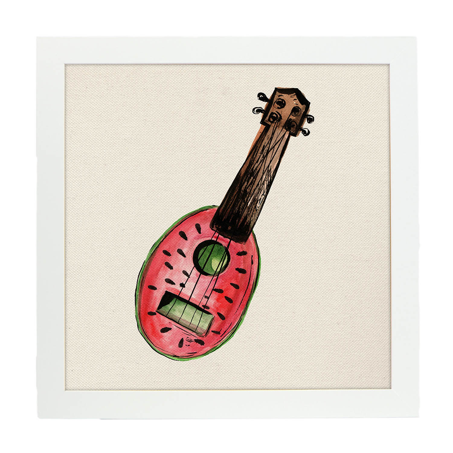 Poster cuadrado de Guitarra de fresa. Lámina de frutas y verduras de forma cuadrada, ilustrada con dibujos a color.-Artwork-Nacnic-20x20 cm-Marco Blanco-Nacnic Estudio SL