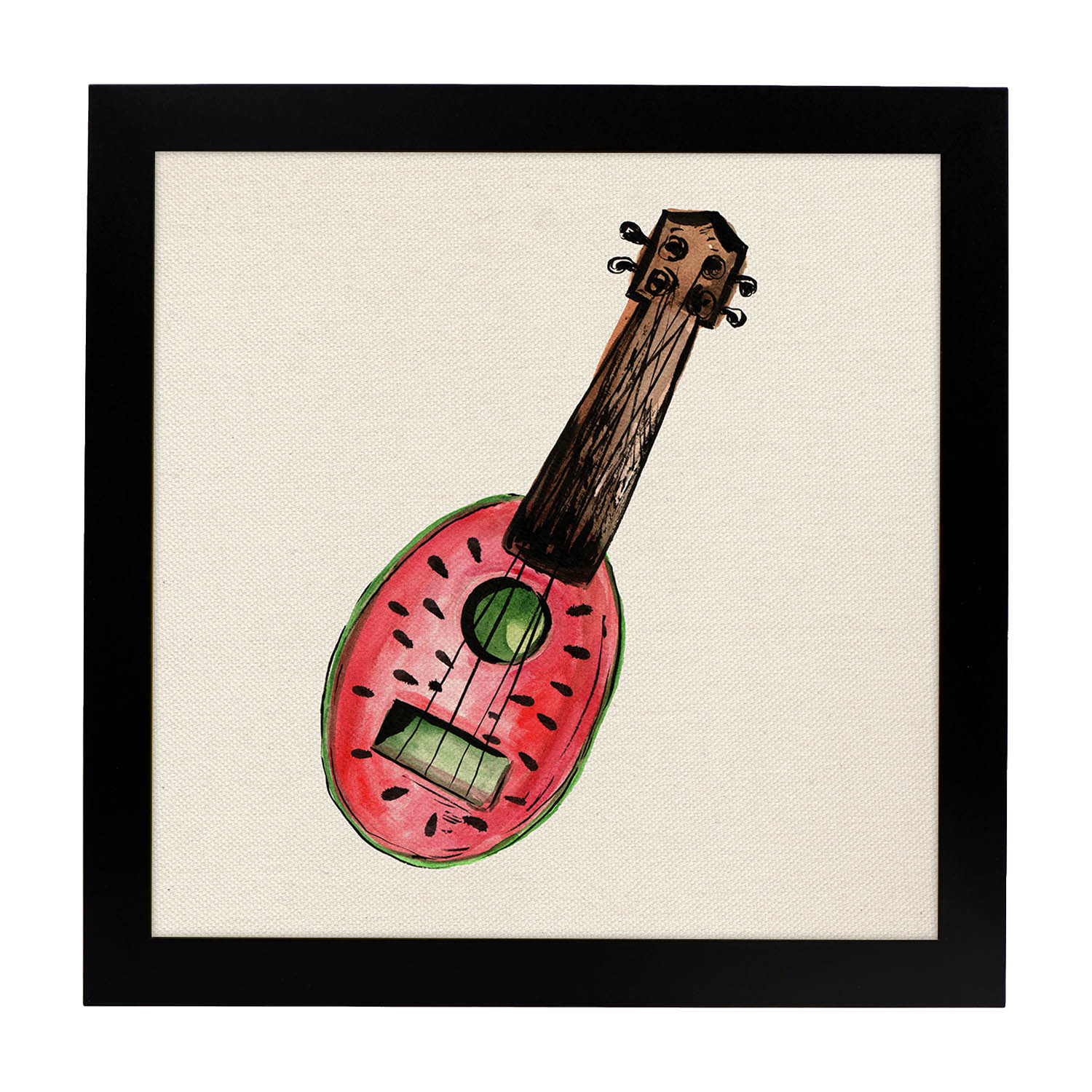 Poster cuadrado de Guitarra de fresa. Lámina de frutas y verduras de forma cuadrada, ilustrada con dibujos a color.-Artwork-Nacnic-25x25 cm-Marco Negro-Nacnic Estudio SL