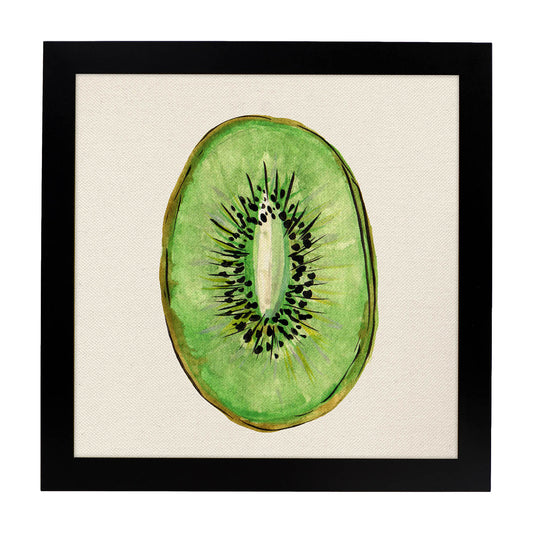 Poster cuadrado de Kiwi dulce. Lámina de frutas y verduras de forma cuadrada, ilustrada con dibujos a color.-Artwork-Nacnic-20x20 cm-Marco Negro-Nacnic Estudio SL