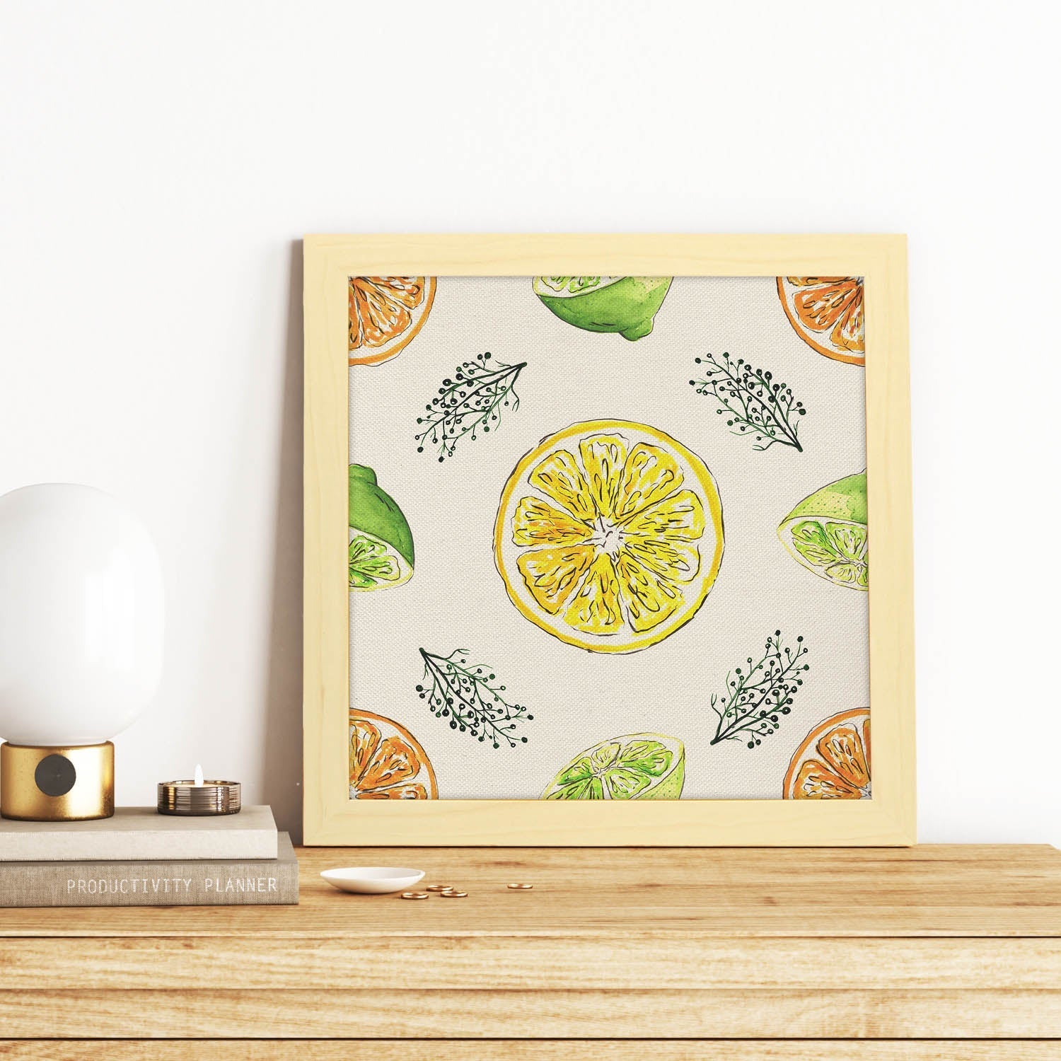 Poster cuadrado de Limón limonero. Lámina de frutas y verduras de forma cuadrada, ilustrada con dibujos a color.-Artwork-Nacnic-Nacnic Estudio SL
