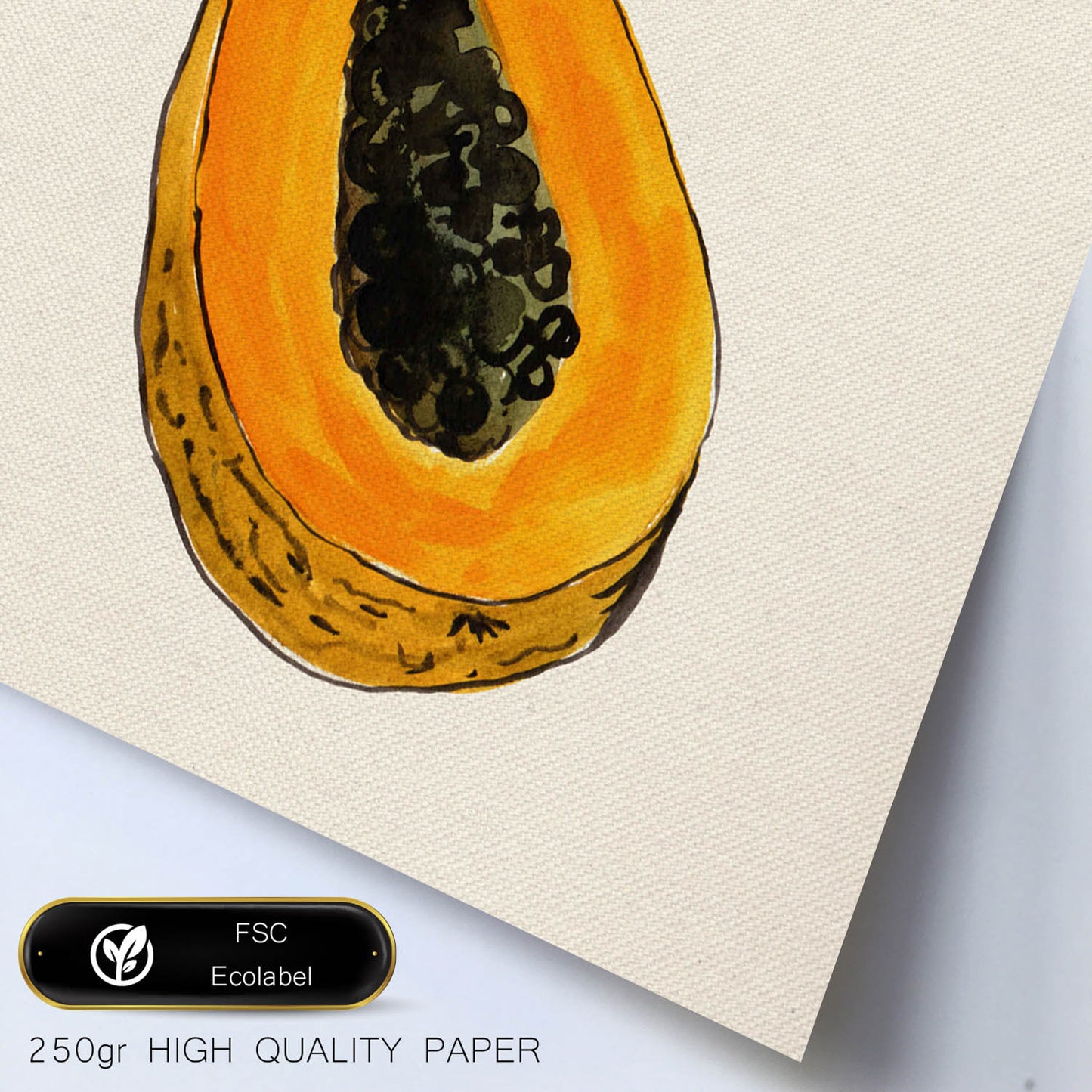 Poster cuadrado de Papaya. Lámina de frutas y verduras de forma cuadrada, ilustrada con dibujos a color.-Artwork-Nacnic-Nacnic Estudio SL