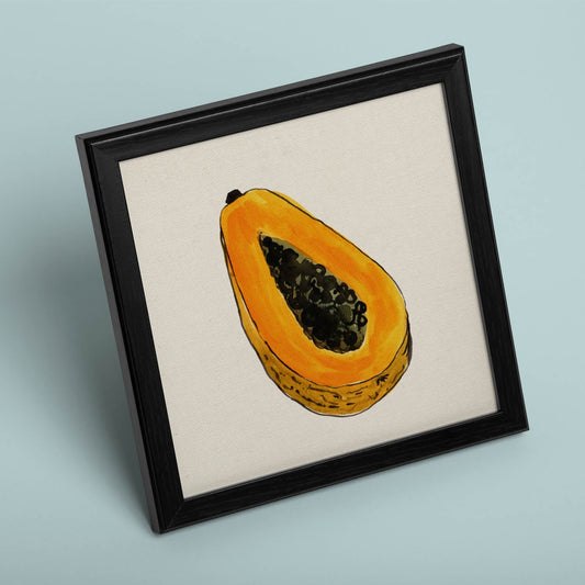Poster cuadrado de Papaya. Lámina de frutas y verduras de forma cuadrada, ilustrada con dibujos a color.-Artwork-Nacnic-Nacnic Estudio SL