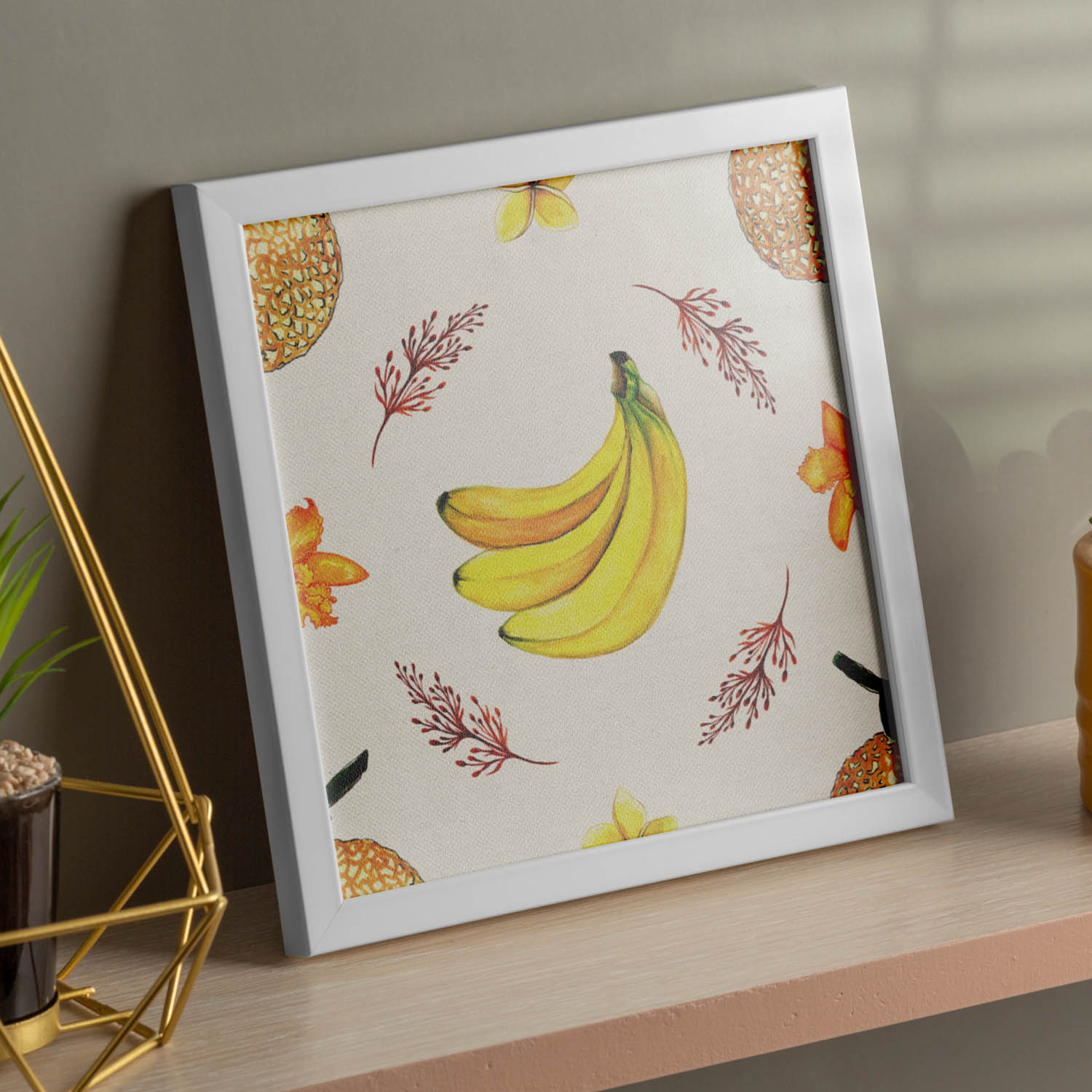 Poster cuadrado de Platano bailarin. Lámina de frutas y verduras de forma cuadrada, ilustrada con dibujos a color.-Artwork-Nacnic-Nacnic Estudio SL