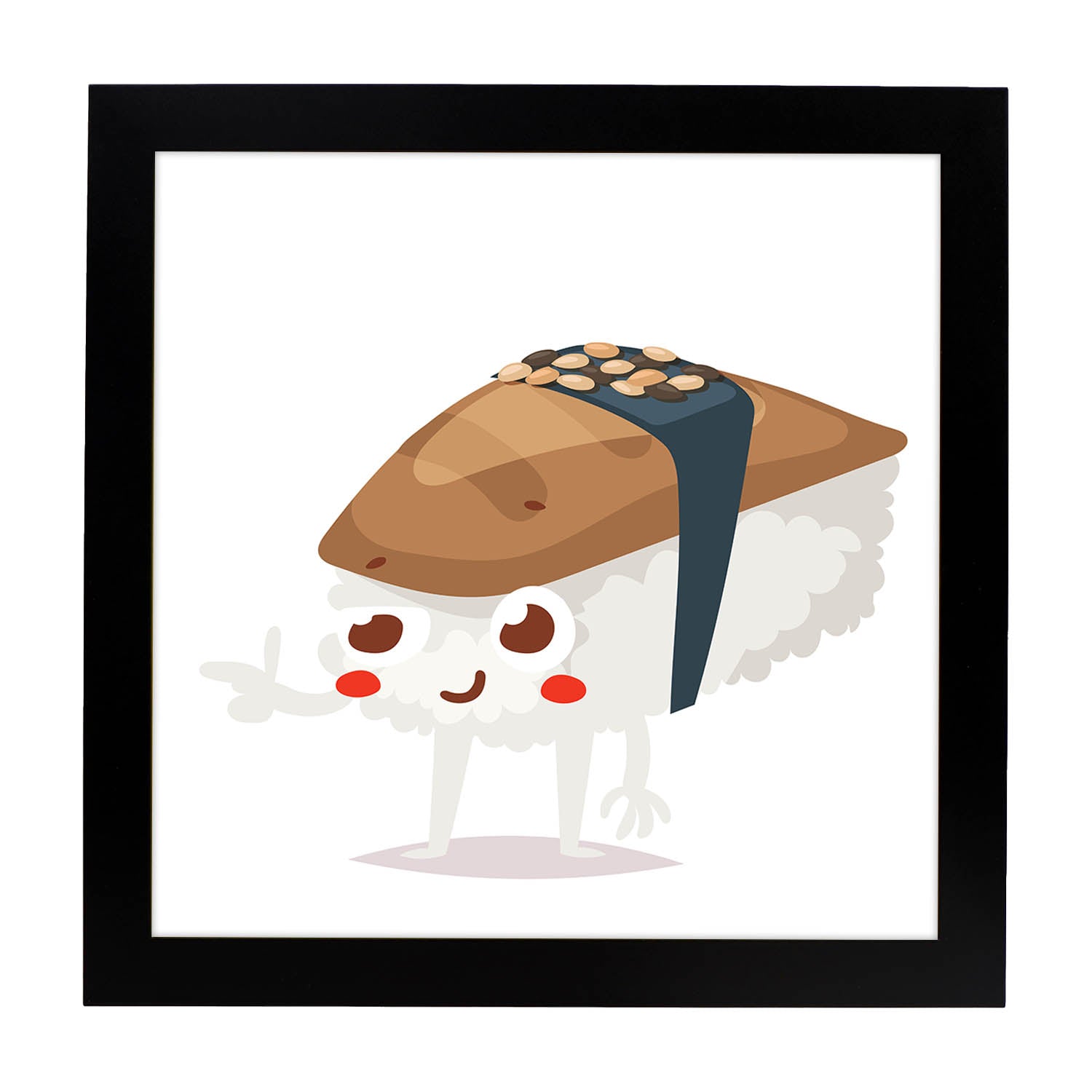 Poster cuadrado de sushi. Lámina Sushi atun, con dibujos de sushi, onigiri, y otras comidas japonesas.-Artwork-Nacnic-20x20 cm-Marco Negro-Nacnic Estudio SL