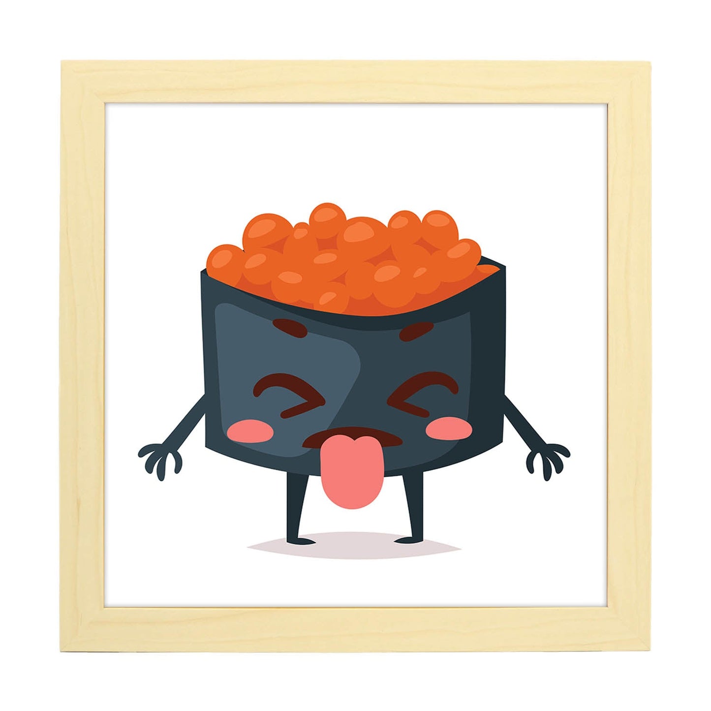 Poster cuadrado de sushi. Lámina Sushi caviar, con dibujos de sushi, onigiri, y otras comidas japonesas.-Artwork-Nacnic-20x20 cm-Marco Madera clara-Nacnic Estudio SL