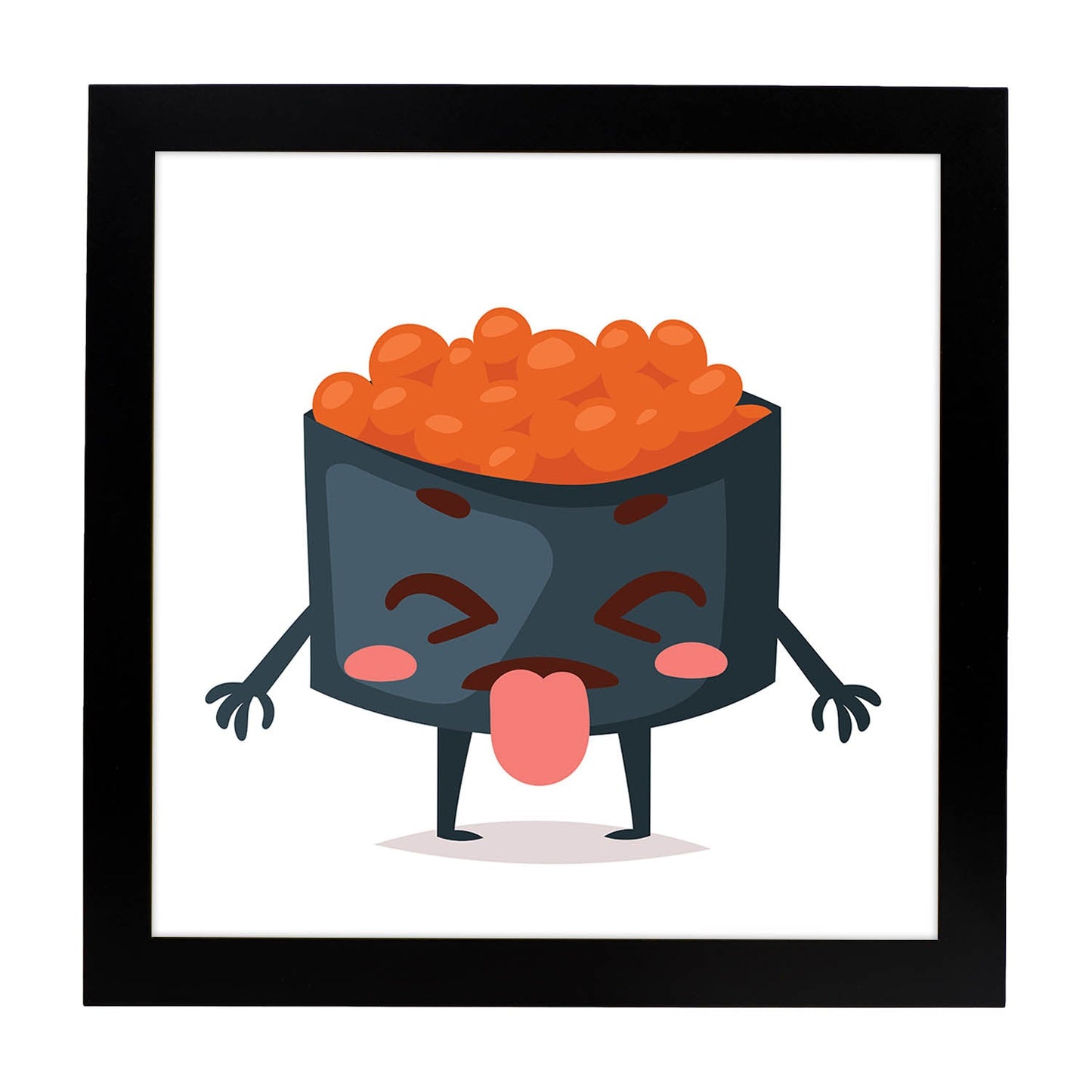 Poster cuadrado de sushi. Lámina Sushi caviar, con dibujos de sushi, onigiri, y otras comidas japonesas.-Artwork-Nacnic-20x20 cm-Marco Negro-Nacnic Estudio SL