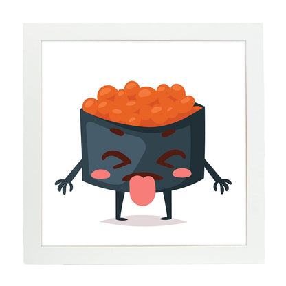 Poster cuadrado de sushi. Lámina Sushi caviar, con dibujos de sushi, onigiri, y otras comidas japonesas.-Artwork-Nacnic-25x25 cm-Marco Blanco-Nacnic Estudio SL