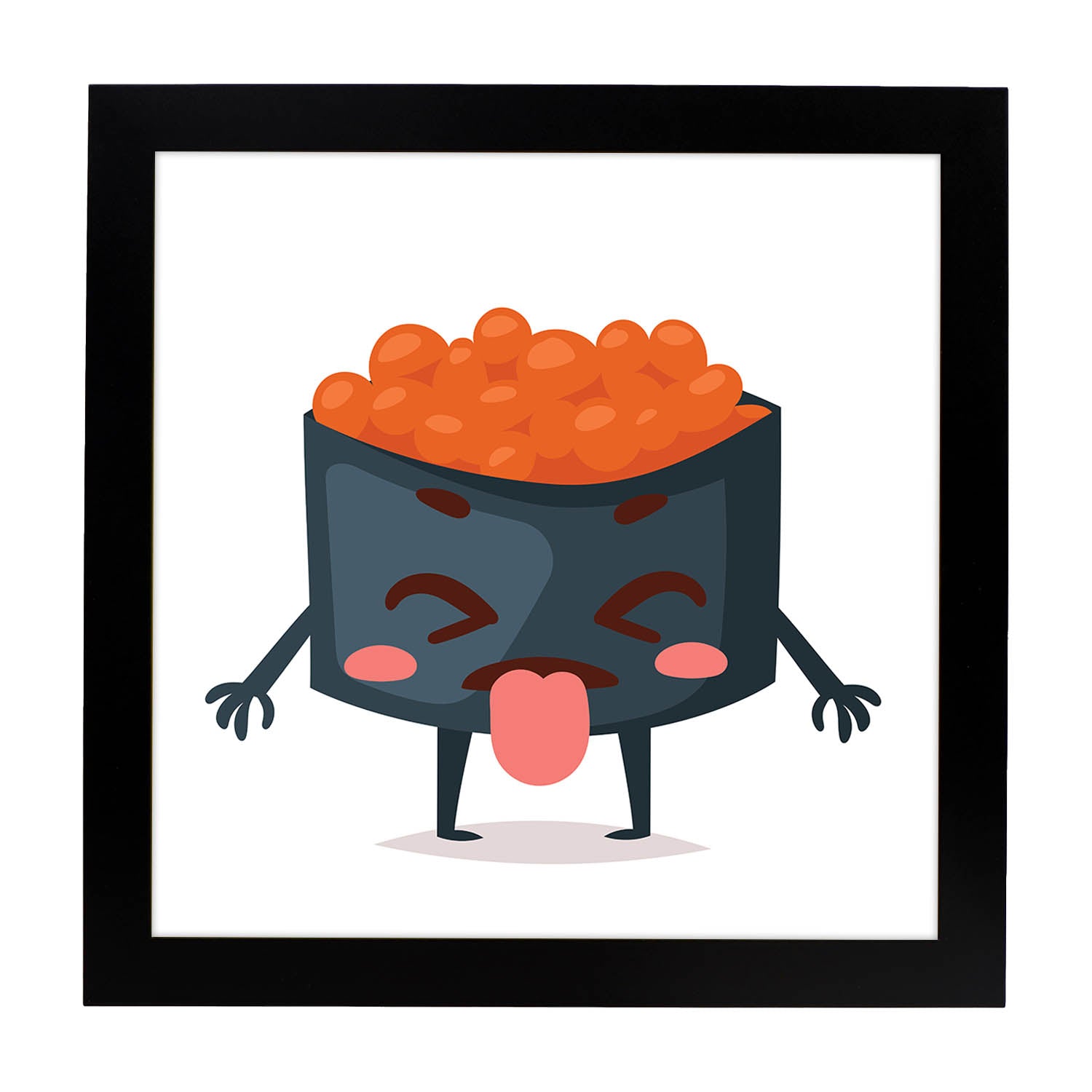 Poster cuadrado de sushi. Lámina Sushi caviar, con dibujos de sushi, onigiri, y otras comidas japonesas.-Artwork-Nacnic-25x25 cm-Marco Negro-Nacnic Estudio SL