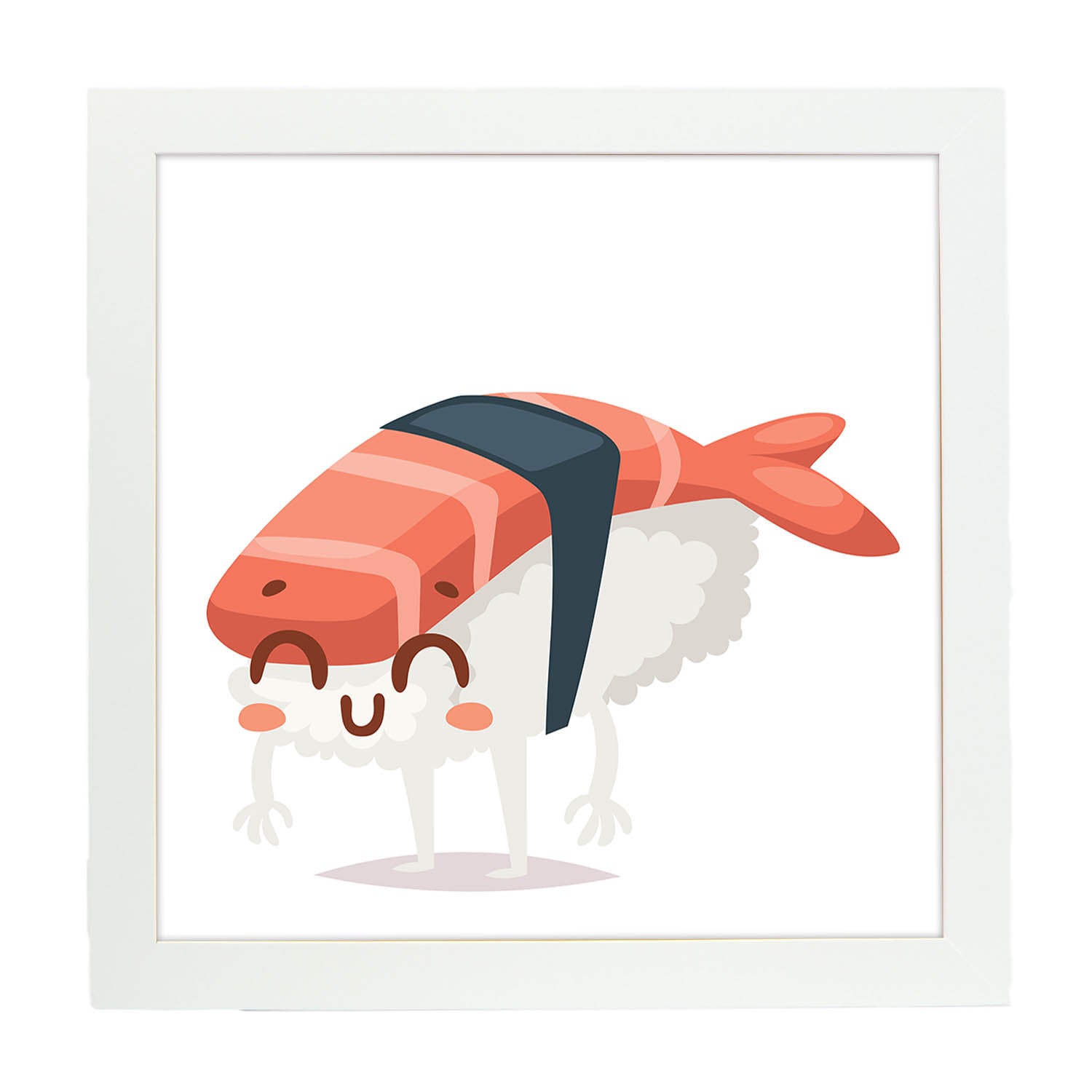 Poster cuadrado de sushi. Lámina Sushi gamba, con dibujos de sushi, onigiri, y otras comidas japonesas.-Artwork-Nacnic-20x20 cm-Marco Blanco-Nacnic Estudio SL