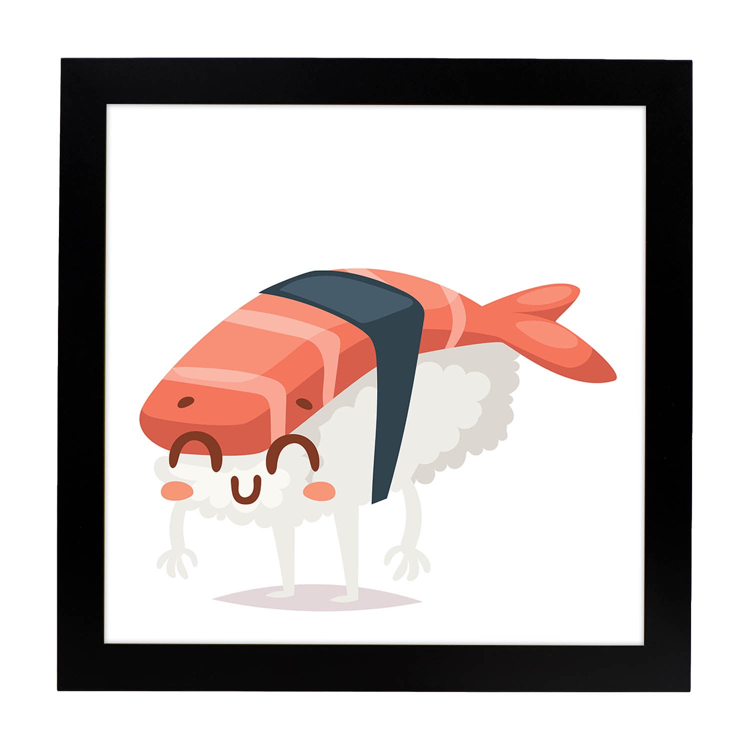 Poster cuadrado de sushi. Lámina Sushi gamba, con dibujos de sushi, onigiri, y otras comidas japonesas.-Artwork-Nacnic-20x20 cm-Marco Negro-Nacnic Estudio SL