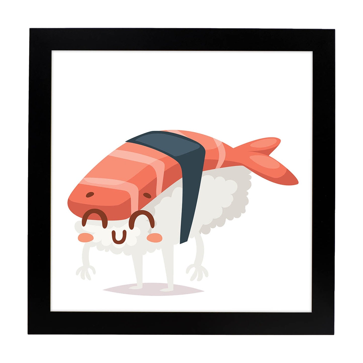 Poster cuadrado de sushi. Lámina Sushi gamba, con dibujos de sushi, onigiri, y otras comidas japonesas.-Artwork-Nacnic-25x25 cm-Marco Negro-Nacnic Estudio SL