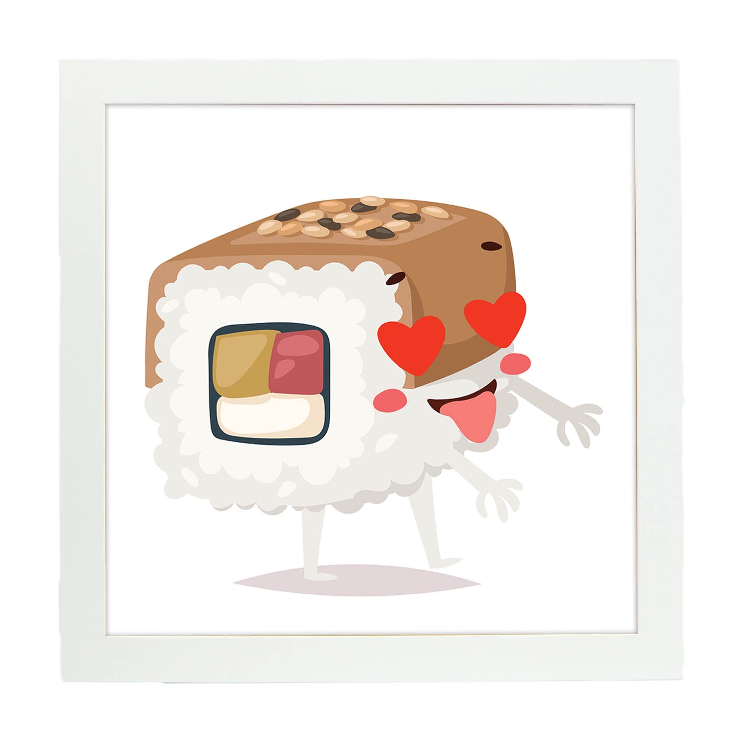 Poster cuadrado de sushi. Lámina Sushi in love, con dibujos de sushi, onigiri, y otras comidas japonesas.-Artwork-Nacnic-20x20 cm-Marco Blanco-Nacnic Estudio SL