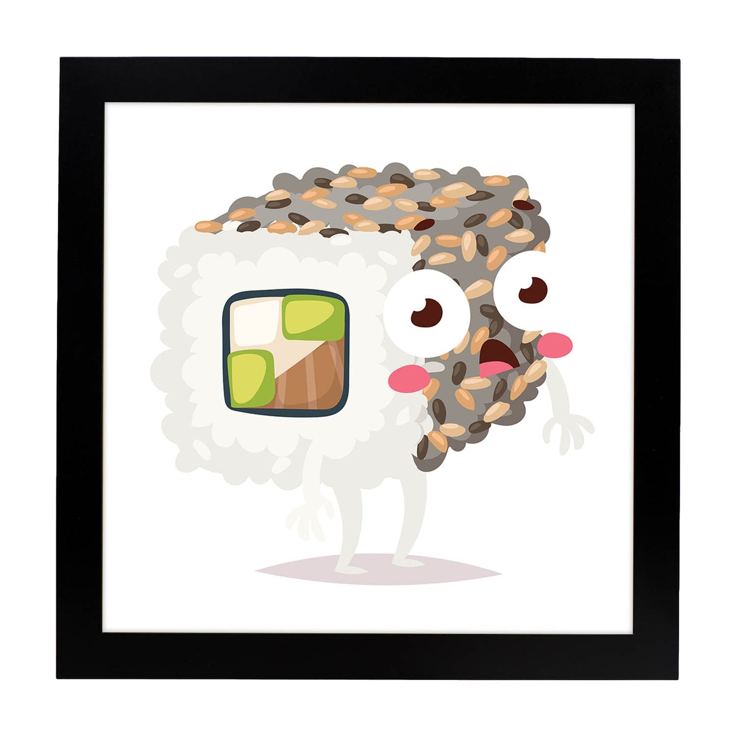 Poster cuadrado de sushi. Lámina Sushi maki california, con dibujos de sushi, onigiri, y otras comidas japonesas.-Artwork-Nacnic-20x20 cm-Marco Negro-Nacnic Estudio SL